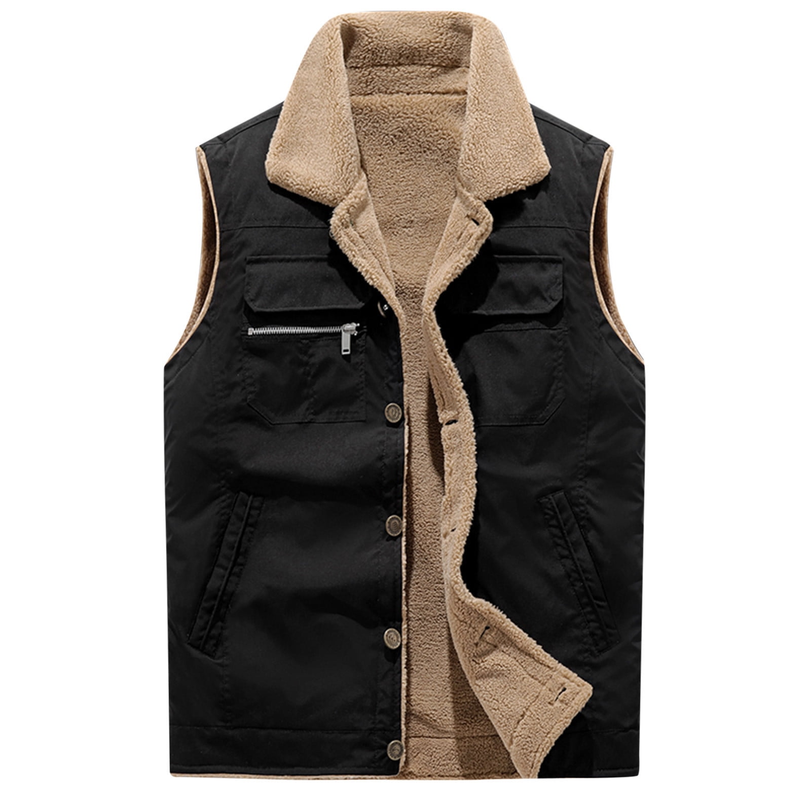 2024 Men Autumn And Winter Solid Pocket Sleeveless Men S Winter Work