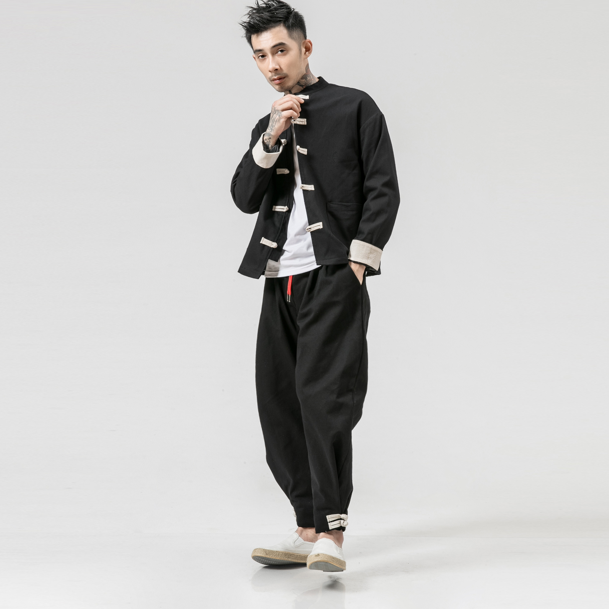 Casual Ethnic Top Men's Traditional Chinese Kung Fu Tang Suit Jacket -  Linen Blend Frog Button Shirt, Lightweight Spring Coat Tang Suit Men