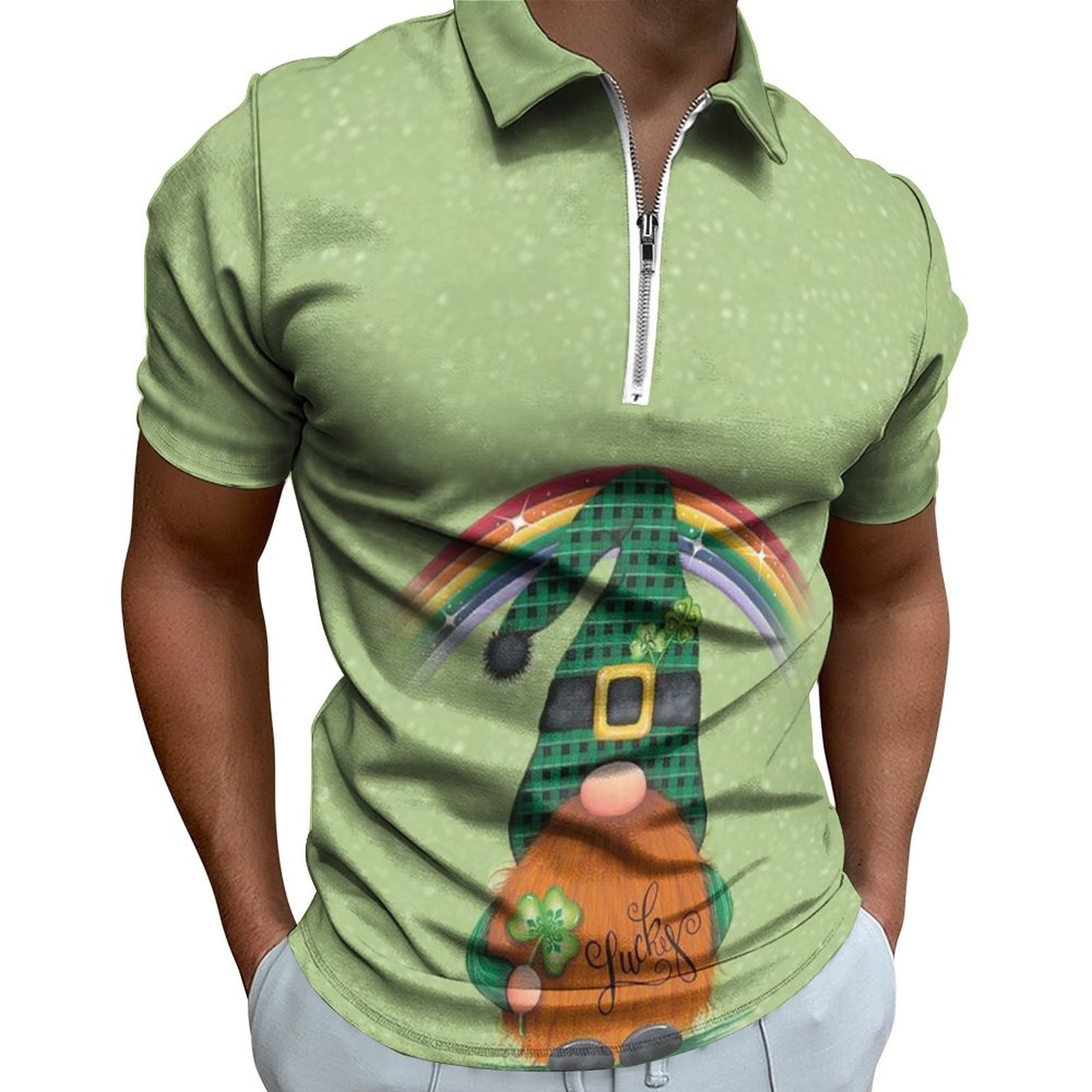 2024 Men Short Flip Collar, zipper, Digital Printing Polos Golf Gear