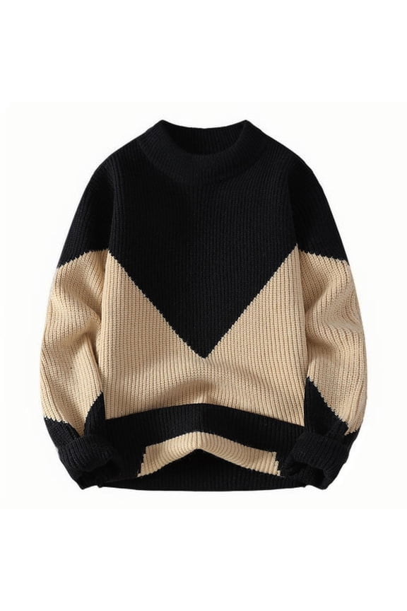 2024 Men's Baggy Warm Sweater Color Block Fashion Long Sleeve Pullover Tops Casual Oversized Shirts Fall Winter Sweaters M-4XL