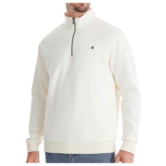2024 Men's Casual Solid Color Basic Top with Chest Pocket and Long Sleeve Zipper Design Oversized Pullover Long Sleeve Crewneck Casual Tops