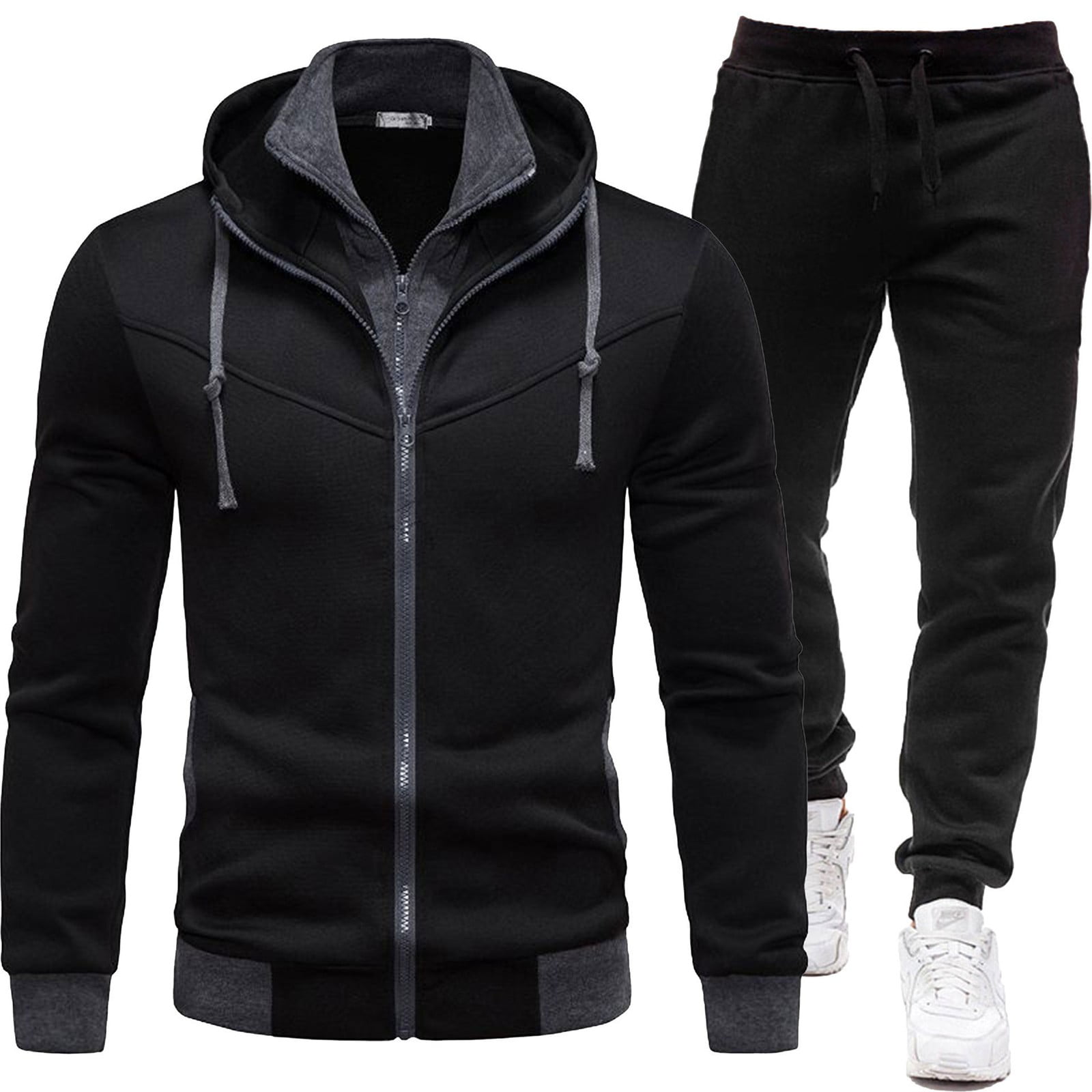 2024 Men's Casual Tracksuit Wool Blend Suit Set Long Sleeve Full Pin