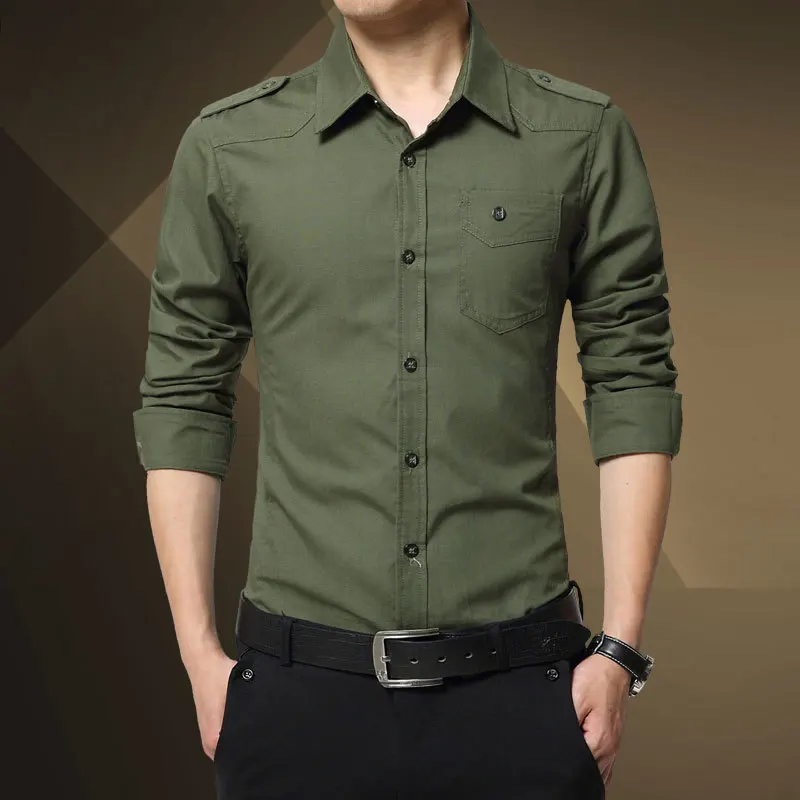 2024 Men's Epaulette Shirt Fashion Full Sleeve Epaulet Shirt Military