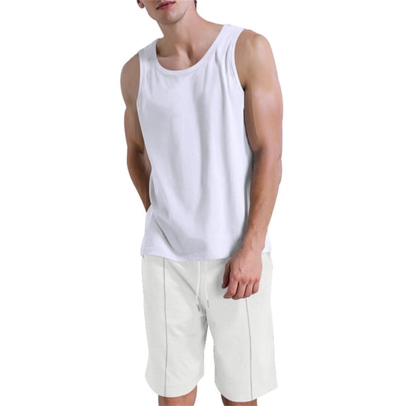 2024 Men's Large Casual Sleeveless Vest Shorts Two Piece Suit