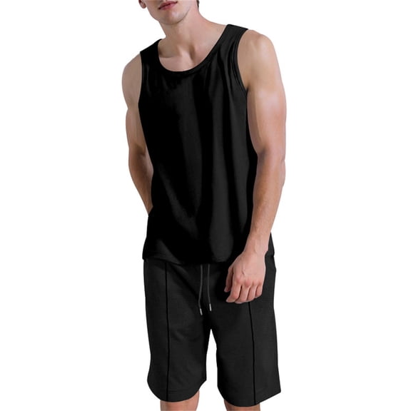 2024 Men's Large Casual Sleeveless Vest Shorts Two Piece Suit