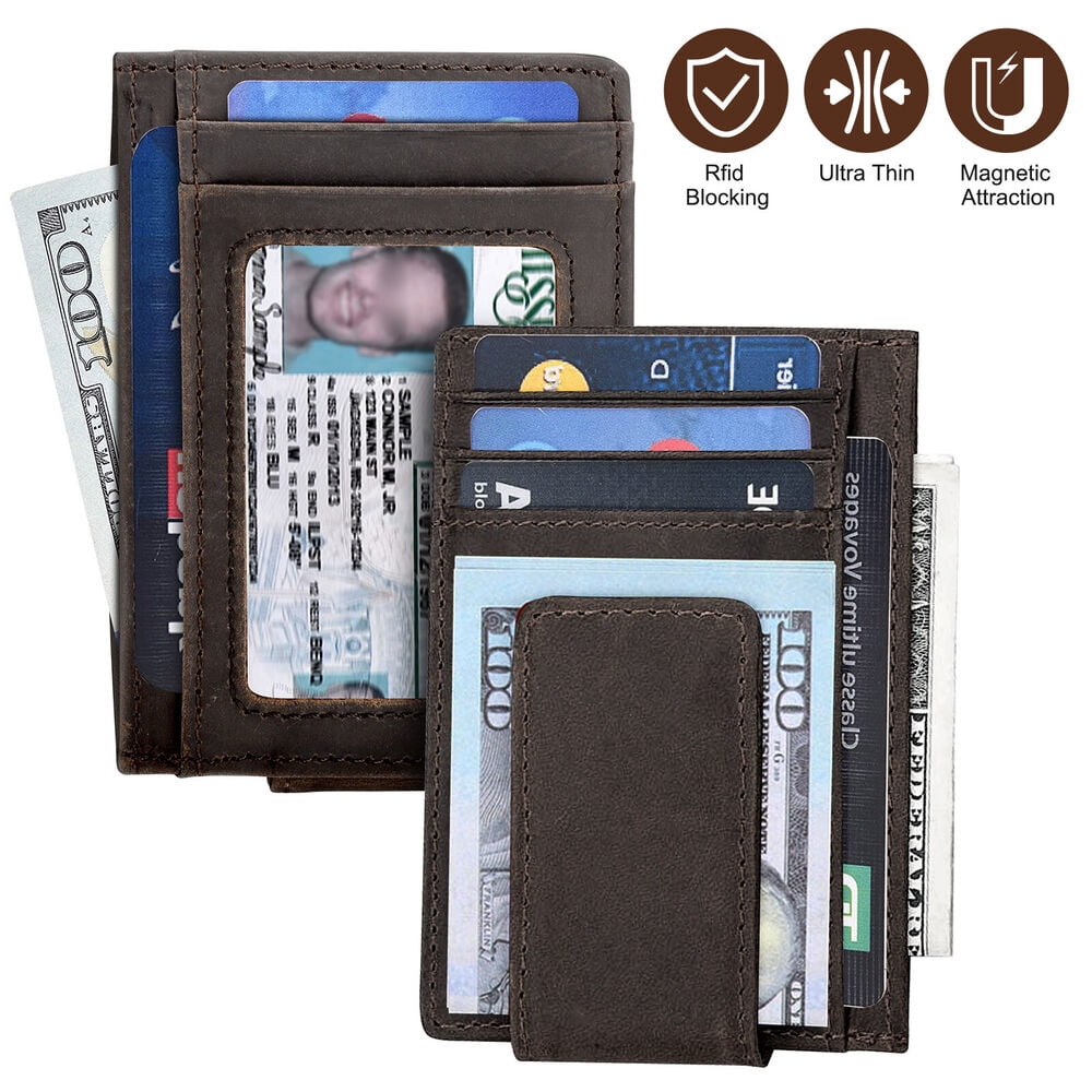 2024 Men's Leather Front Pocket Wallet Money Clip Slim ID Card