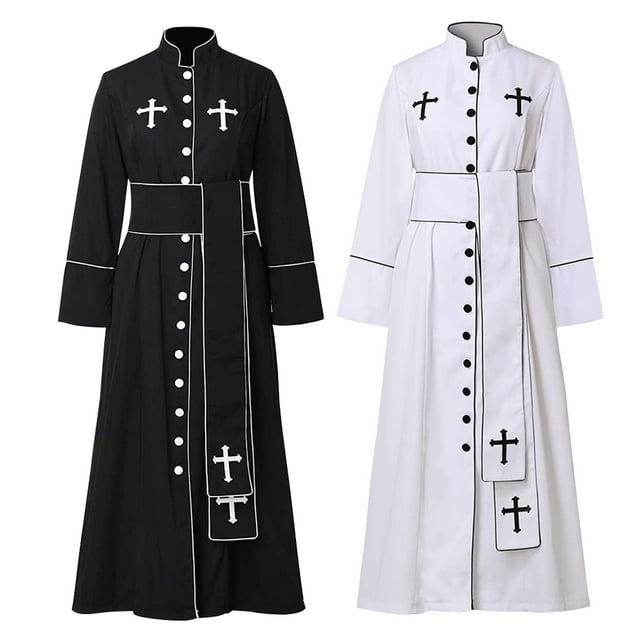 2024 Men‘s Priest Costume Pastor Robe Roman Cassock with Stand Collar