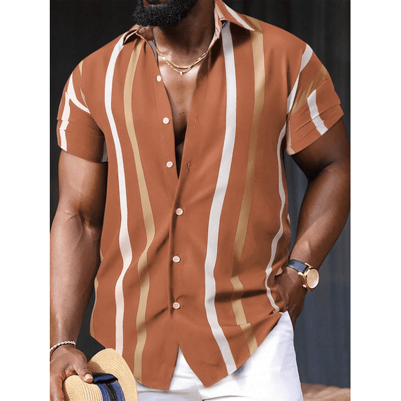 2024 Men‘s Shirt Summer Clothing Stripe Graphic 3D Print Shirts Men Short Sleeve Tops Streetwear Loose Casual Hawaiian Shirts