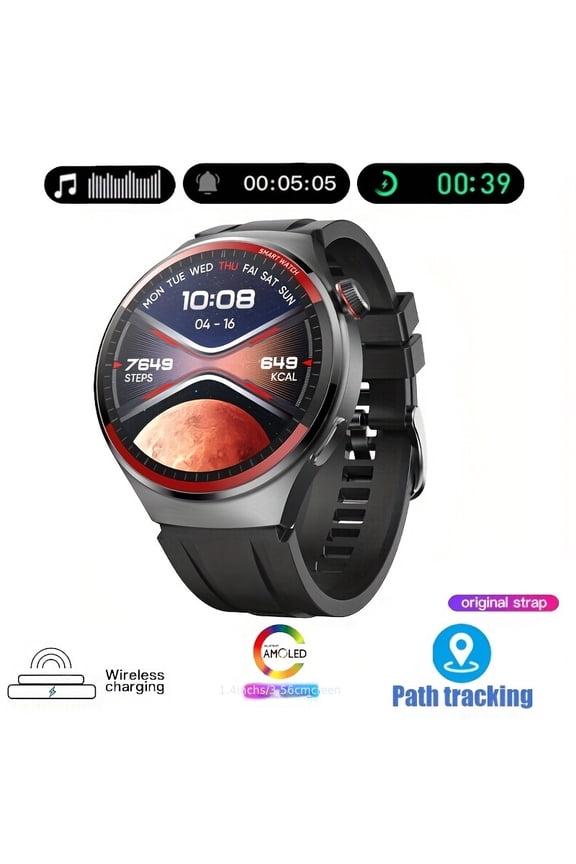 2024 Men's Smart Watch, 1.43" AMOLED HD Display, NFC Call, 380mAh, Multi-Sport, Silicone Strap
