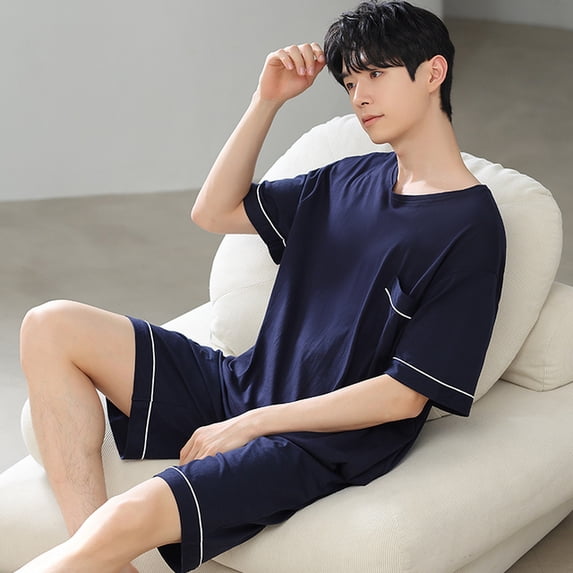 2024 Men‘s Summer Casual Sleepwear Sets Homewear Suits 2pcs Modal T-shirt and Shorts Oversized Pajamas Male L-5XL Pjs pyjama