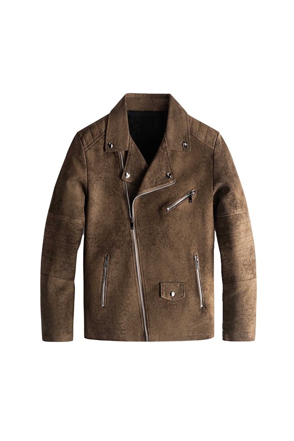 2024 Men's Washed Leather Jacket Retro Slant Zipper Winter Outerwear