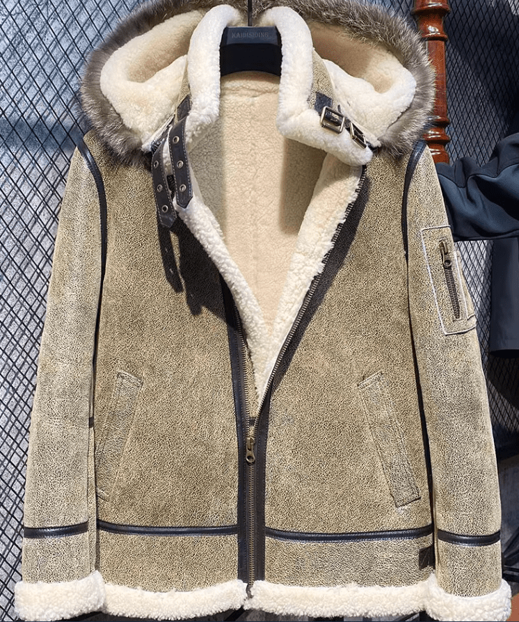 2024 Men's Winter Warm Coat Genuine Sheepskin Shearling Jacket with ...