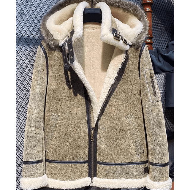 2024 Men's Winter Warm Coat Genuine Sheepskin Shearling Jacket with ...