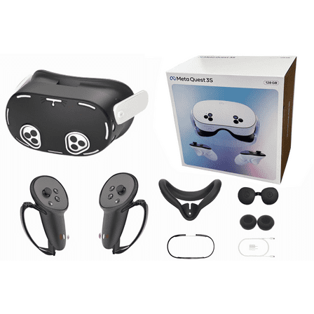 2024 Meta Oculus Quest 3S All-In-One VR Headset, Touch Controllers, 128GB SSD, 1832x1920 up to 120 Hz,3D Audio,Protective covers, Controller Grips, Face Cover, Lens Cove