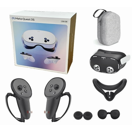 2024 Meta Oculus Quest 3S All-In-One VR Headset, Touch Controllers, 256GB SSD, 1832x1920 up to 120 Hz,3D Audio,Case+Protective covers, Controller Grips, Face Cover, Lens Cover