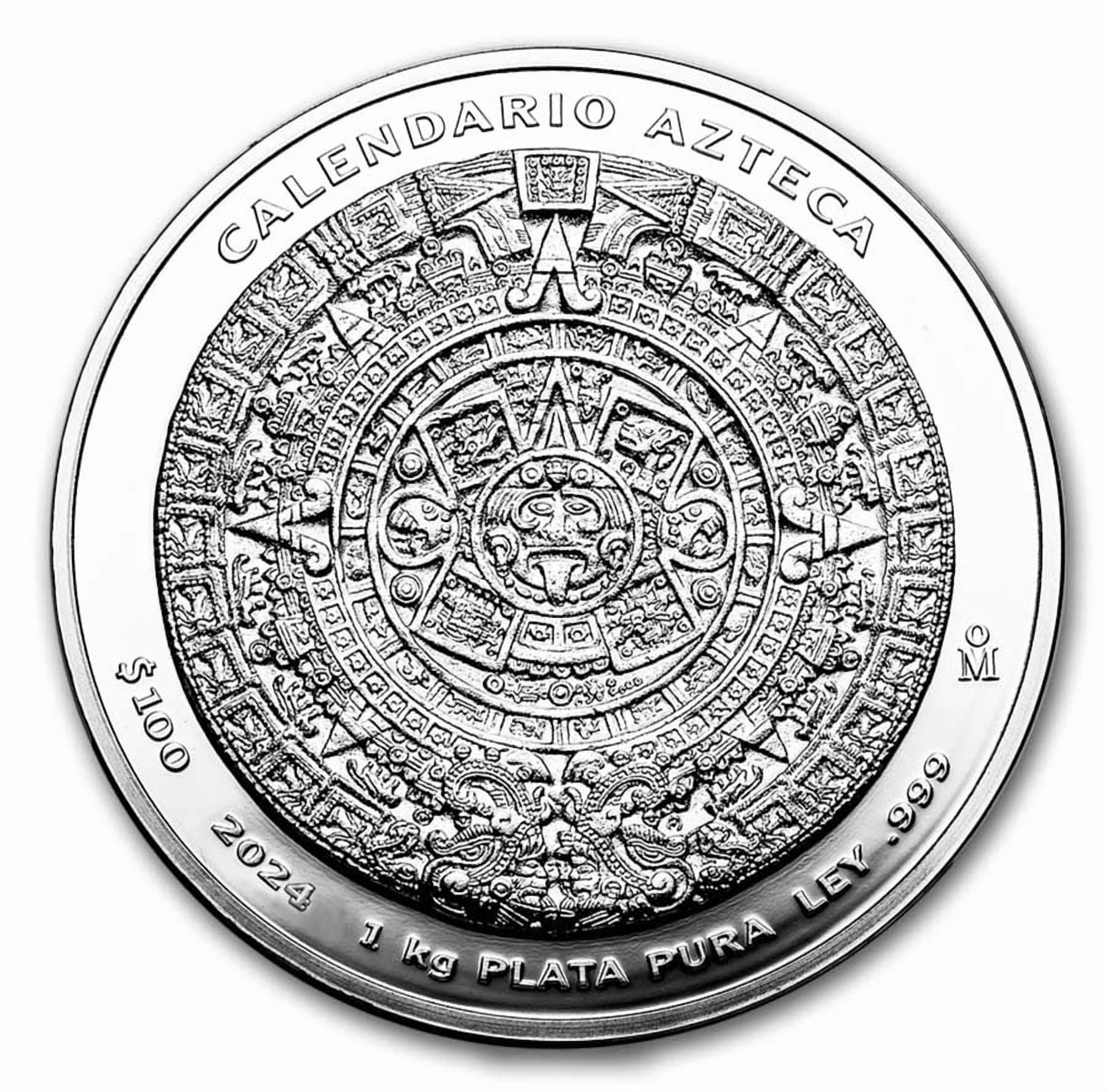 BANCO DE MEXICO 2024 Mexico 1 kilo Silver Aztec Calendar (w/Box & COA)