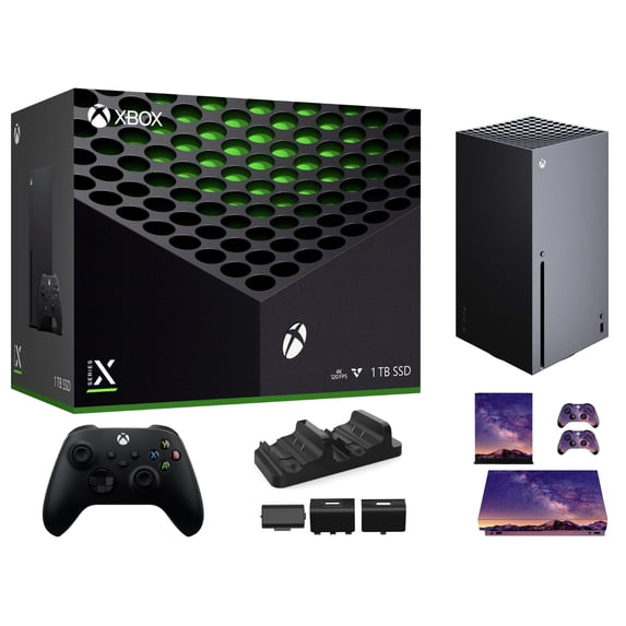 2024 Microsoft Xbox Series X 1TB SSD Console + 1 Wireless Controller, 16GB RAM, 8X Cores Zen 2 CPU Gaming, 4K UHD Blu-Ray, 8K HDR, WiFi + Controller Charging Dock + Console&Controller Skins
