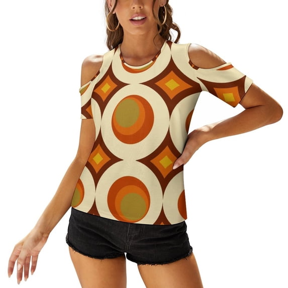 2024 Mid-Century Modern 70S Women Zipper Sexy Printed Vintage T Shirts Tops Full Print T-Shirt Mid Century Modern Modern Mid Century