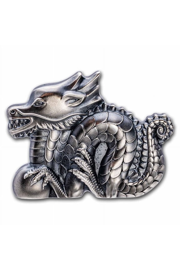 2024 Mongolia 1 oz Silver Antique Lunar Great Dragon Shaped Coin