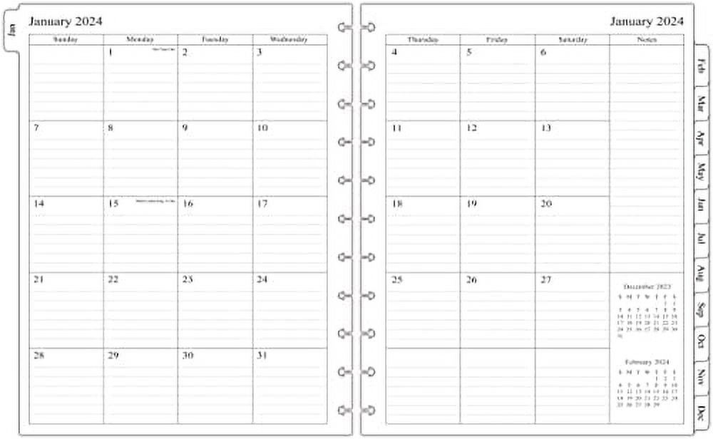 2024 Monthly Planner Refill for 11Disc Letter Size Discbound Notebooks