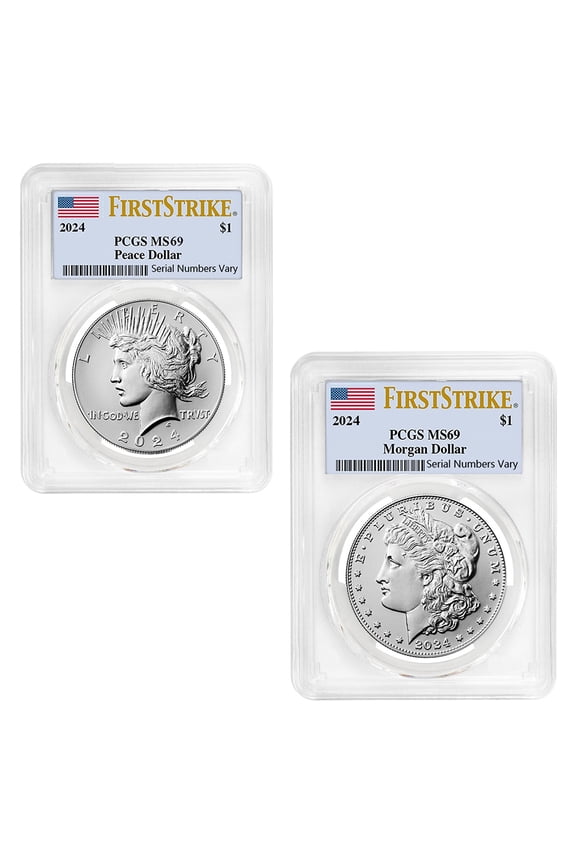 2024 Morgan and Peace Silver Dollar 2-Coin Set PCGS MS 69 FS