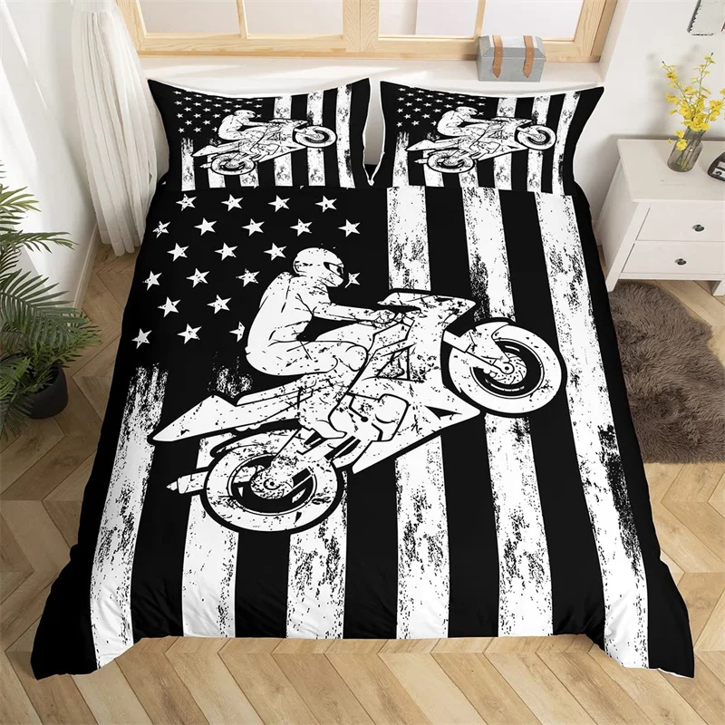 2024 Motorcycle Rider Duvet Cover Microfiber Dirt Bike Quilt Cover King