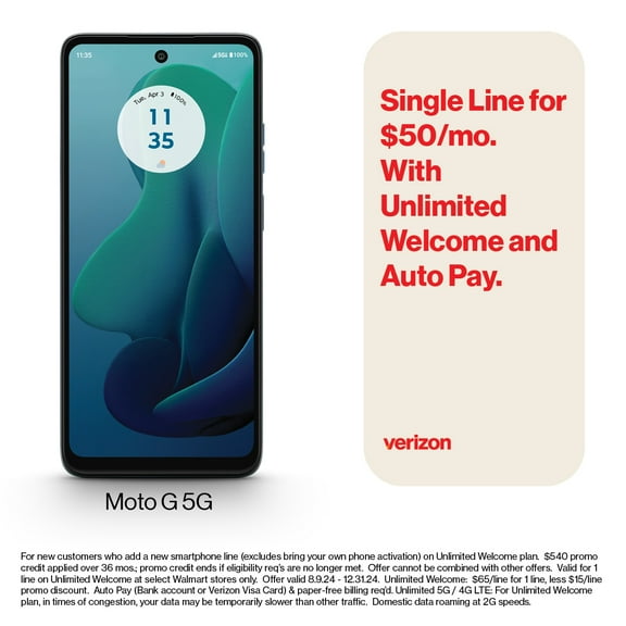 2024 Motorola G 5G, 128 GB, Sage Green, Postpaid Smartphone [Locked to Verizon]