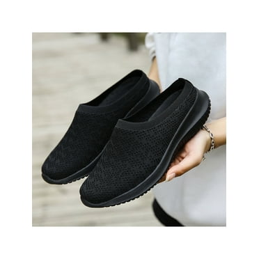 Mules Shoes for Women Slip on Sneakers Backless Walking Shoes Black# 10 ...