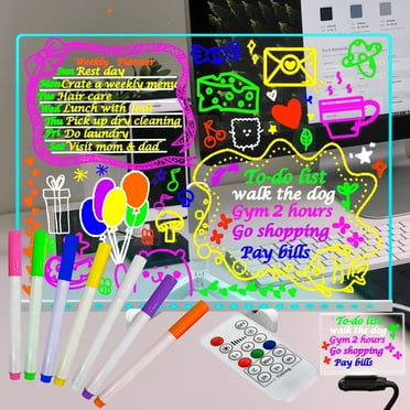 2025 7 Colors Change 15.75 X 11.81" Acrylic Note Board Led Light, DIY Erasable Message Drawing Board with Remote Control, Clear Plan Menu Memo Tablet with Dimmer for Office Home School