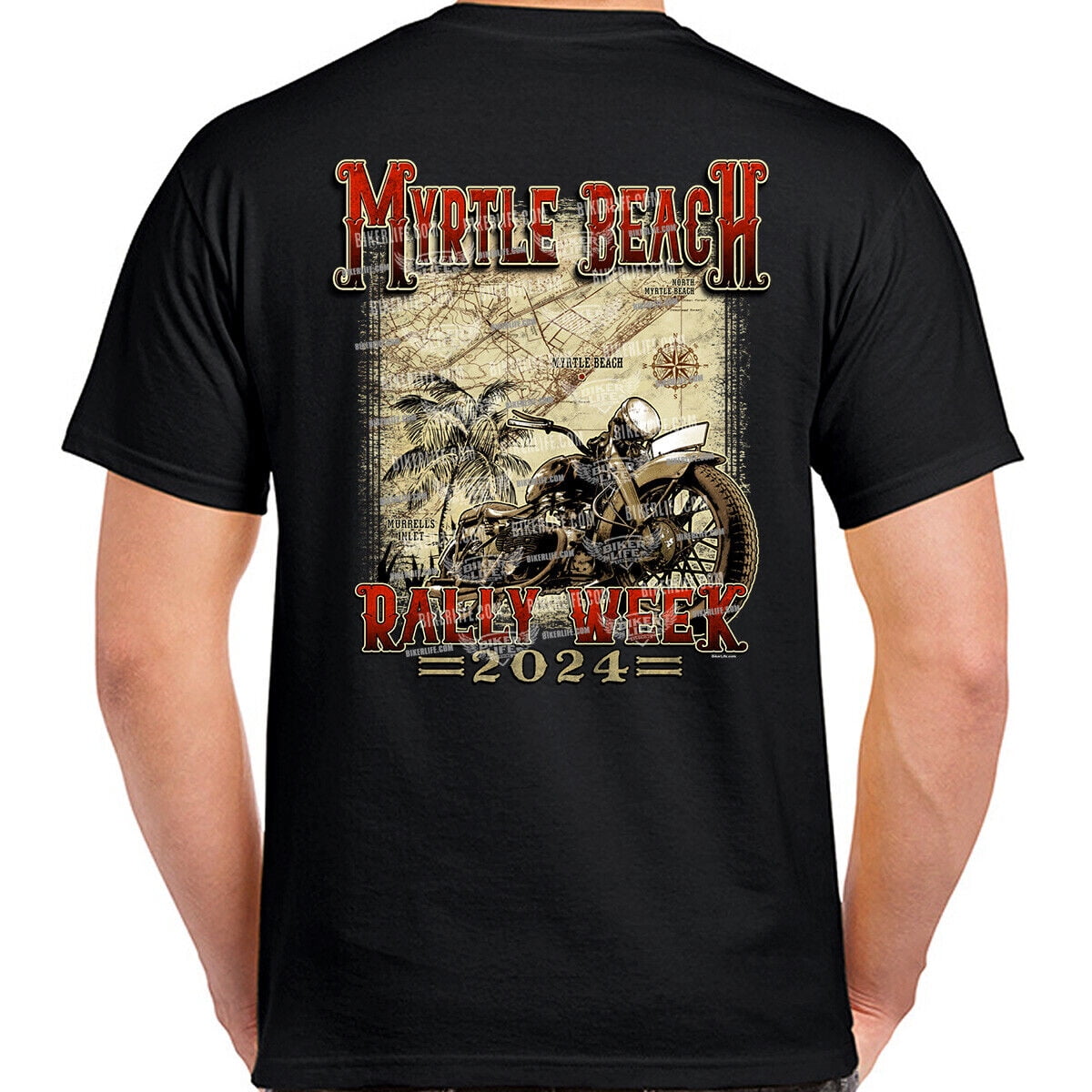 2024 Myrtle Beach Bike Rally Vintage Map TShirt No Harley