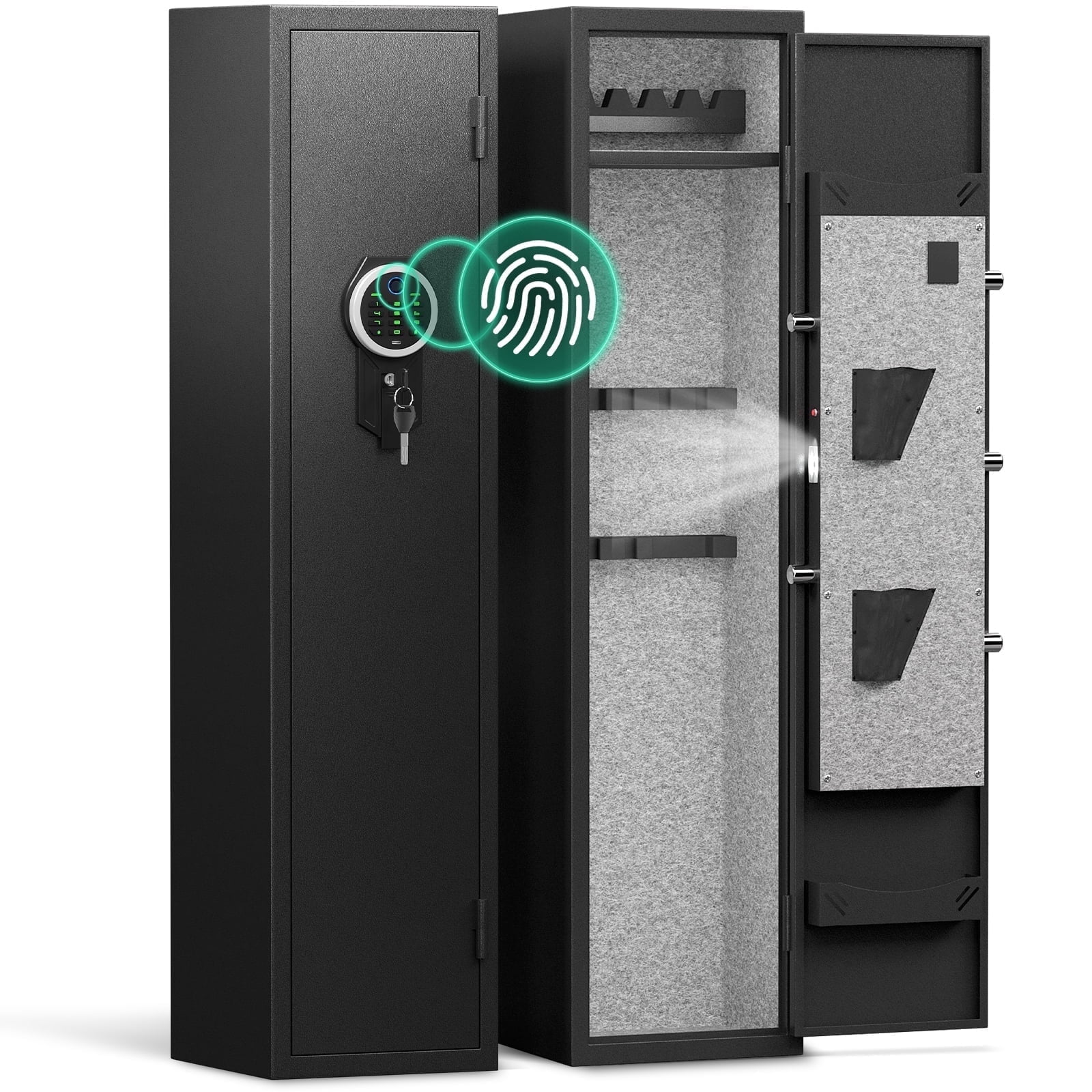 Kavey 2024 Biometric 2-3 Gun Safe, Quick Access Cabinet with LED Light ...