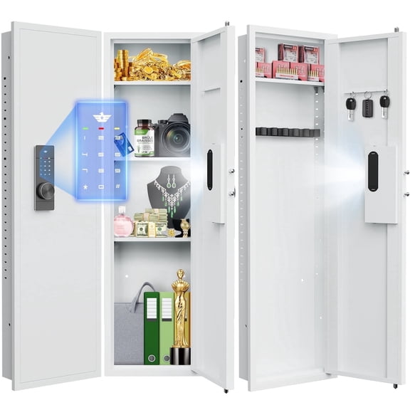 53.15" Wall Safe, Digital Wall Safe Between the Studs with Dual Alarm & Mute Mode, Hidden Wall Safe with Adjustable Shelve, Magnetic Support & Key Hook