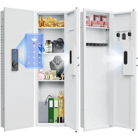 53.15" Wall Safe, Digital Wall Safe Between the Studs with Dual Alarm & Mute Mode, Hidden Wall Safe with Adjustable Shelve, Magnetic Support & Key Hook