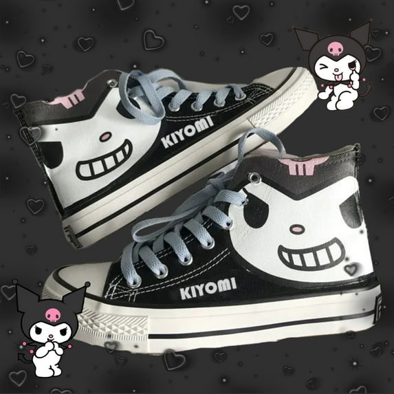 2024 NEW Cute Hand Painted High-Top Canvas Shoes, Popular Fashionable Y2K Kuromi Sneakers, Versatile Lightweight Flat Shoes