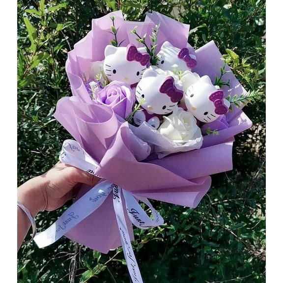 2024 NEW Kawaii Hello Kitty Cat Plush Dolls Rose Soap Flowers Bouquet Christmas Valentine‘s Day Birthday Graduation Gifts