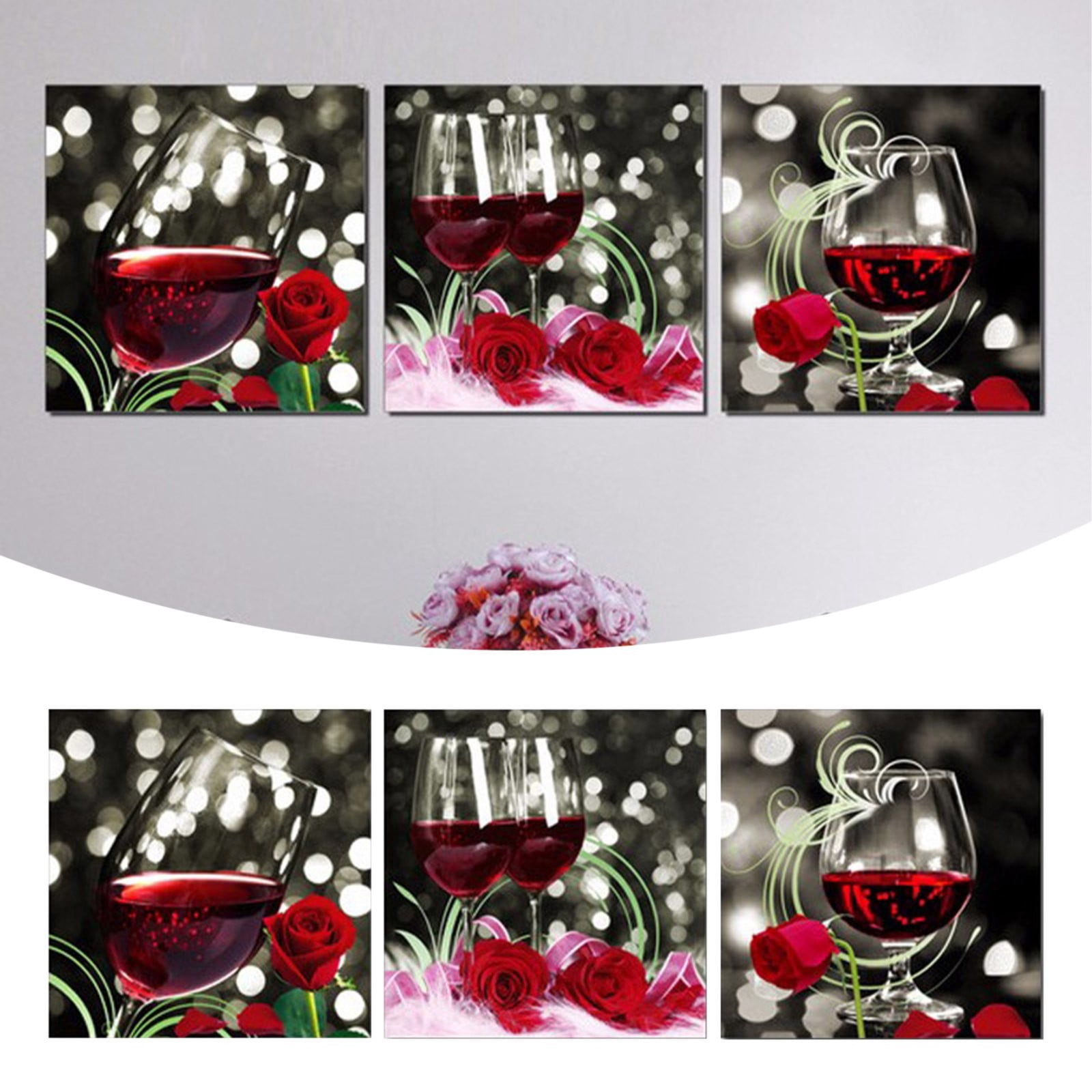 2024 NEW! Red Wine Rose Canvas Wall Artwork For Kitchen Decor 3 Pieces Black White And Red Picture Prints For Restaurant Decor
