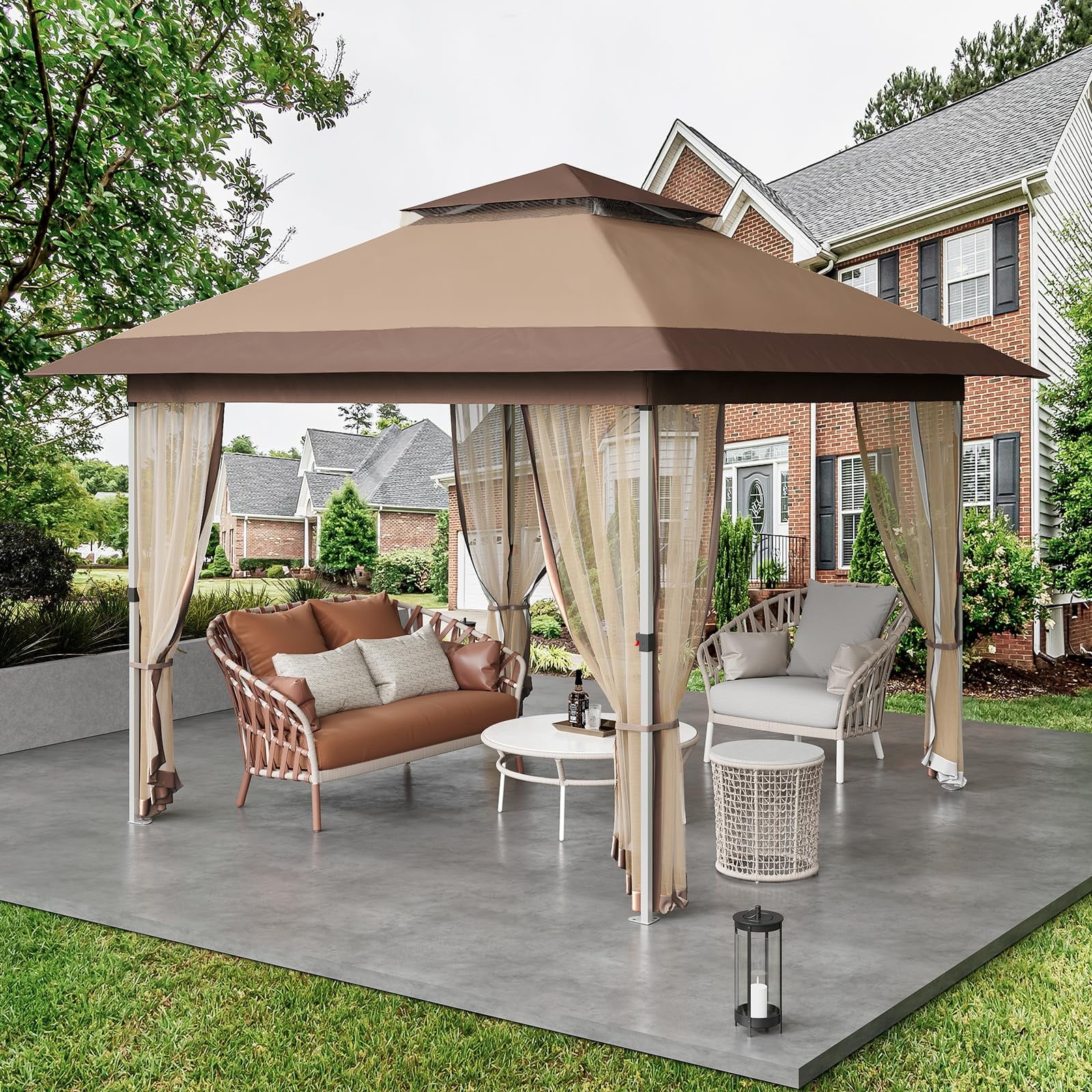 Tetto Sostitutivo Gazebo 3x3m Costway - Copertura Impermeabile Beige Per Giardino - Foto 4