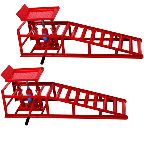 2024 New 2 Pack 5T Hydraulic Car Ramps10000lbs Heavy Duty Hydraulic Car Ramps Lift, 9.8''-15.6" Adjustable Height Car Truck Service Ramps Lifts for Trucks, Trailers and Garages Red