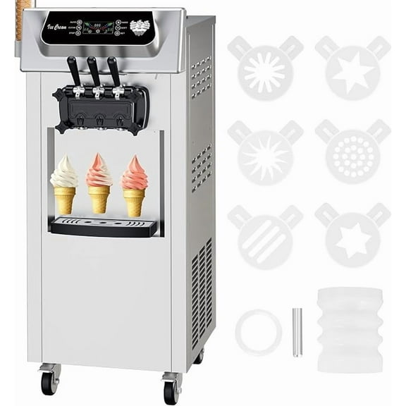 2024 New 2200W Soft Serve Ice Cream Machine - 2+1 Flavour Options, High Productivity, Intelligent Control Panel, Self-Cleaning Function