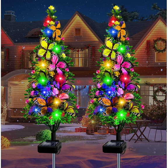 2024 New 2pcs Powered Christmas Tree, Powered Christmas Tree, Christmas Pathway Lights Tree, Christmas Tree with Solar Lights, LED Christmas Tree, Christmas Outdoor Decorations