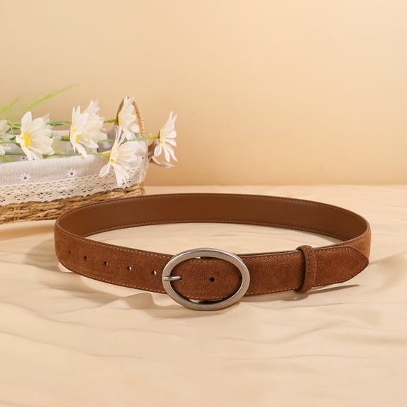 2024 New 3.3cm Wide Suede Cowhide Belt for Women, Vintage Style with Gold/Sliver Buckle, Skinny Waistband for Dresses & Jeans (burnt orange B,100cm)