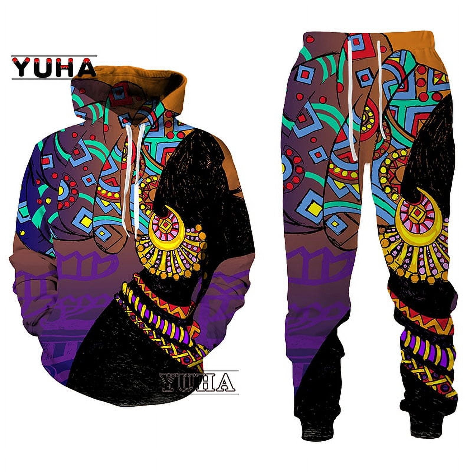2024 New 3D African Print Casual Men Trousers Suits Couple Outfits
