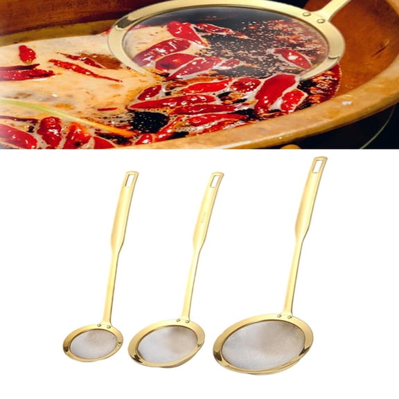 2024 New 3Pcs Stainless Steel Oil Colander Spoon, Fine Mesh Stainless Steel Strainers, 304 Fine Mesh Stainless Steel Colander Spoon, for Skimming Oil and Foam