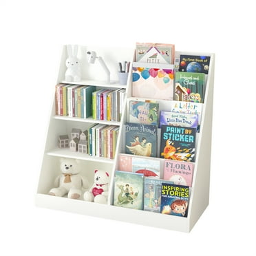 2024 New 4 Tier Kids Wooden Bookshelf, 6 Layer Sling Bookcase, Baby Storage Book Rack, Book Display Shelf, Book Toy Organizer Cabinet for Nursery, Playroom, Home