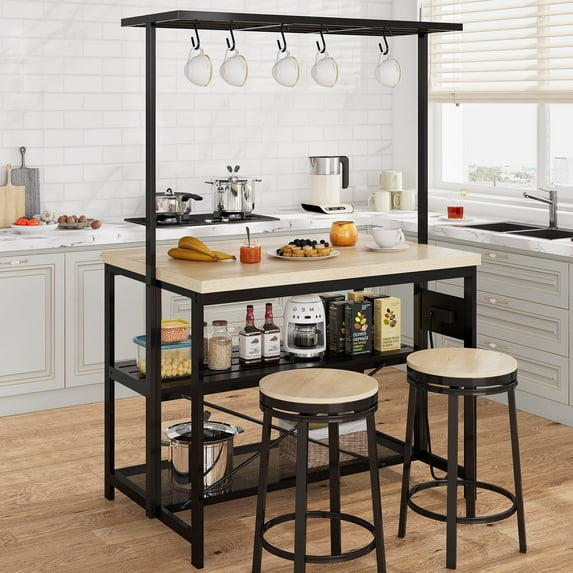 Kitchen Island with Storage, Bakers Rack, 3 Tier Microwave Stand Oven Shelf,Large Coffee Bar Table for Kitchen Dining Room Living Room