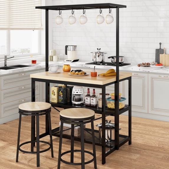 2024 New 42'' Large Kitchen Island Bakers Rack Microwave Oven Stand Shelf with 3 Tier Storage, Metal Coffee Bar Table,Kitchen Storage for Dining Living Room, 5 Hooks
