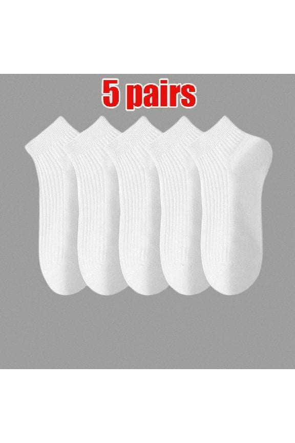 2024 New 5 Pairs/Pack Cotton Socks Ankle Socks Women 100% Cotton Invisible Sweat-absorbing Girls Low Tube Boat Socks 36-42 5 Pairs White One Size