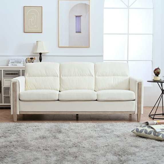 2024 New 79.5" PU Leather Sofa Couch, 3 Seater Sofa Couch with Side Pocket, Modern Upholstered Comfortable Sofa Solid Wood Soft Cushions, Solid and Long-Lasting, Sofa Couch for Living Room