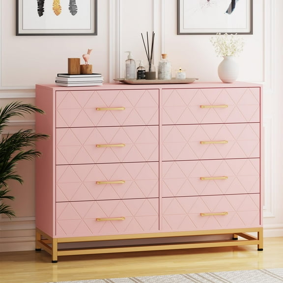 KTENME 2024 New 8 Drawers Dresser for Bedroom, Wide Wood Rustic Chest of Drawers, Vintage Design, Storage Dressers Organizer for Bedroom, Living Room, Hallway