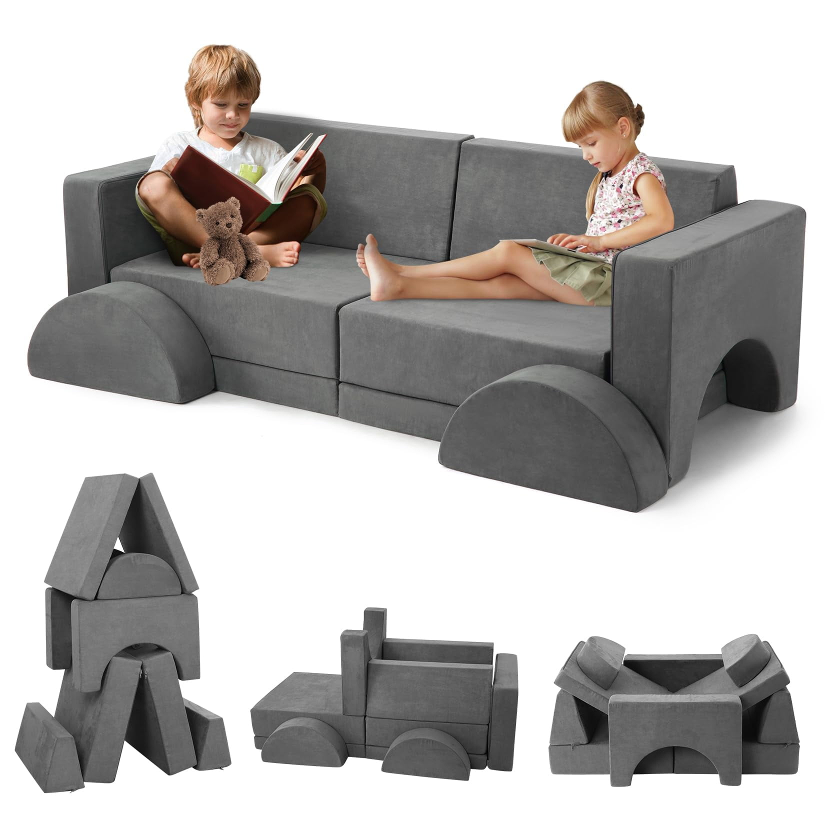 AILEEKISS 9 Pcs Kids Sofa Couch Playset, Indoor Baby Play